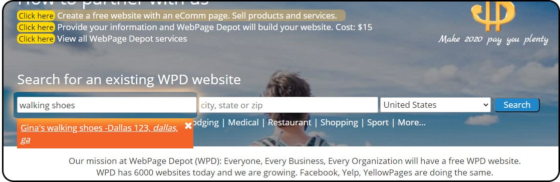 step 1 to create an account on WebPage Depot